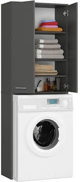 BDW - Waschmaschinenschrank, Regal, Hochschrank - Badezimmermöbel, Mehrzweckschrank - 2 Türen - Aufbewahrungsschrank, Hochschrank 180 cm - Waschraum, Waschküche - Grau