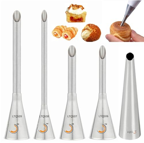 Beccucci in Acciaio Inox,Beccuccio Crema,Bocchetta per Farcire,Beccucci per Sac a Poche,Siringa per Iniezione di Bignè,Bocchette Decorative Accessori per Riempire Bignè,Cupcake,Fai da Te,5 pcs