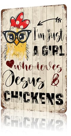GJXFTPTTBD Metallschild mit Hühnerstall A Girl Who Loves Chickens, Vintage-Küchendekoration, Geschenke, 30,5 x 20,3 cm