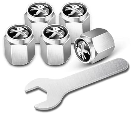 DFVBNH Auto Ventilkappen für Peugeot 207 CC 2006-2015, Reifen Ventilkappen Autoventil Kappe Reifenventil Kappe Staubkappen mit Dichtung Legiertes Korrosionsbeständig Zubehör,Silver-5PCS
