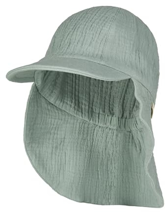 Sterntaler Schirmmütze Nacken Musselin - Unisex Mütze aus Baumwoll Musselin (Bio) - UV-Schutz 50+ Sonnenhut mit Nackenschutz - Baby- und Kinder Sommer Kopfbedeckung - mattgrün, Größe 49