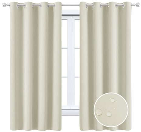BESTORI 2 Stücke Outdoor Vorhänge Wasserdicht, Wetterfest Verdunkelungsvorhang Sonnenschutz Sichtschutz Outdoorvorhänge mit Ösen for Patio Balkon Pavillon, Beige, 132cm x 160cm (B x H)