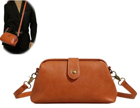 Langrents Retro-Handtasche, Vintage-Arzttasche, handgefertigte Retro-Tasche aus Leder, Geldbörse für Damen, Umhängetasche für Damen (Brown,S)