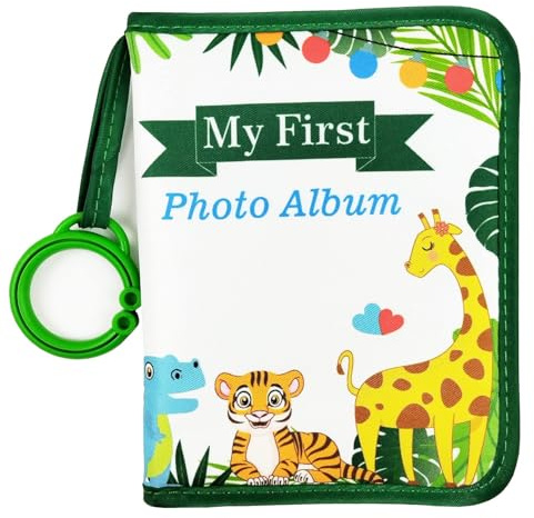 Álbum de fotos del bebé Boczif, libro de memoria del bebé 4X6, álbum de fotos del bebé con tarjetas de hito, juego de regalo de libro de tela suave de la foto para niños recién nacidos y niños (verd)