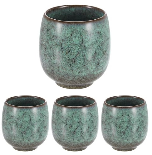 sourcing map Juego de 4 tazas de té de cerámica chinas de 5.6 onzas, tradicional Gong Fu, taza de té japonesa sin asa, taza de café pequeña para mate, té, café, bebidas de vino, verde claro