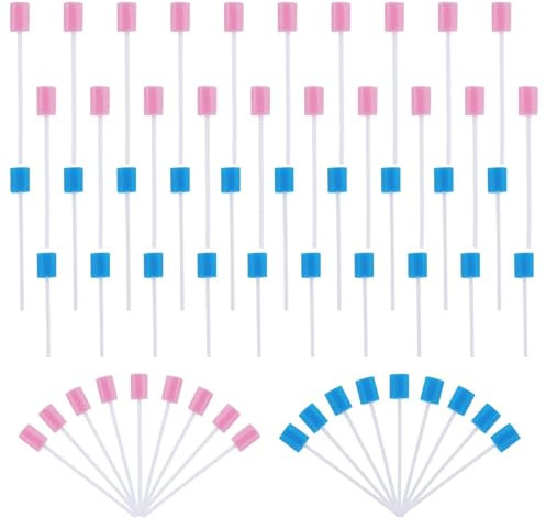 100 Pièces Bâtonnets de Soins Buccaux, Soins Bucco Bâtonnets, Bâtonnets de Soins Bucco-Dentaires, Éponge de Nettoyage des Dents, Bâtonnets Jetables pour Âgées, Adultes, et Enfants (Bleu & Rose)