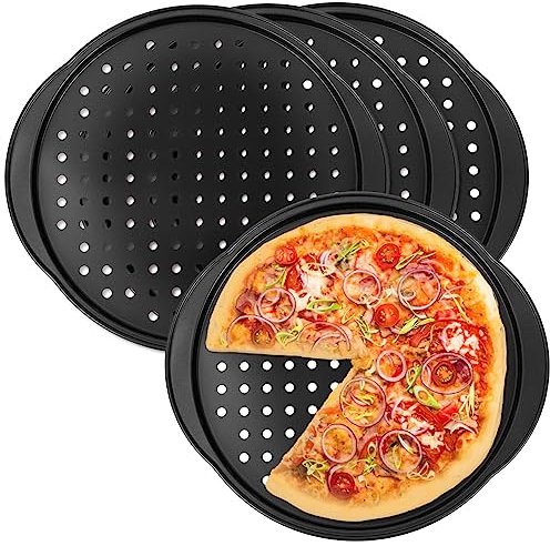 Cabilock 4pezzi Teglia Pizza Forata in Acciaio Al Carbonio Antiacidra Padella Microforata Per Forno Casa Cucina Professionale