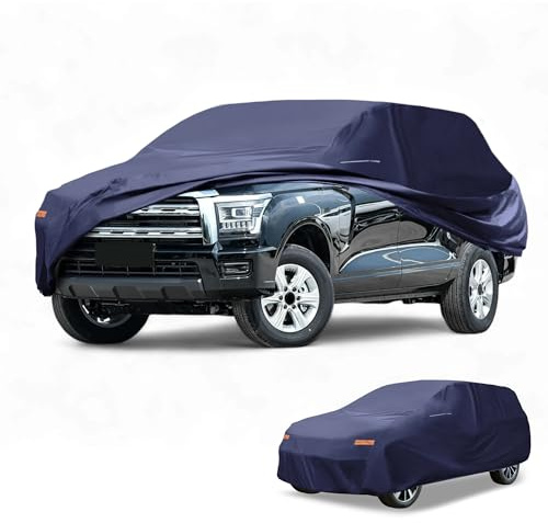 Partuto Waterproof All-Weather Universal Car Cover with Right Side Zipper & Mirror Pocket, Aluminum Film Navy Blue Fits for SUV 190 to 200 Length