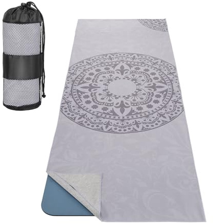 MoKo Yoga Towel, Non Slip Hot Yoga Mat Yoga Blanket Printing Pattern Quick Dry with Corner Pocket for Bikram, Pilates, Gym Workout, Outdoor Picnic, Gray