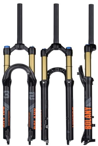 BSFHQS 27,5/29 Zoll Mountainbikes Federgabel Federweg 100mm 1-1/8 Gerade Fahrrad Luftgabel Scheibenbremse Fahrrad Vorderradgabel XC/AM 9 * 100mm QR(Black-Gold-Manual,27.5)