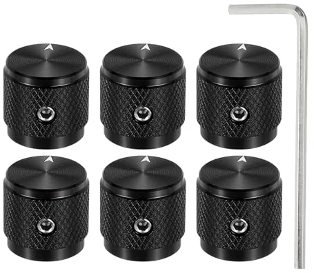 QUARKZMAN 6 Stück Aluminium Potentiometer Drehknopf, 1/4 (6mm) Universelle Lautstärke Tonregelknöpfe mit Pfeilindikator für Gitarre, 5/8 Schwarz
