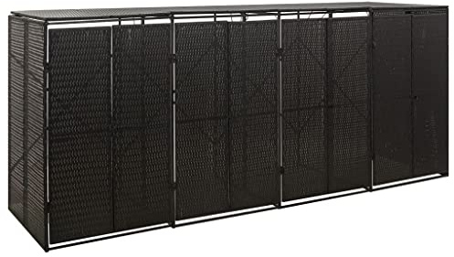 Générique Abri pour Poubelle Quadruple Noir 274x80x117 cm Résine tressée,Accessoires pour conteneurs à déchets,Cache-conteneurs à déchets-319863
