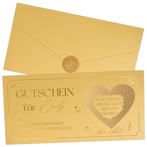 Joli Coon Personalisierter Gutschein, personalisierte Gutscheinkarte | Glitzerpapier, Folienveredelung in Wunschfarbe, passendes Kuvert, Siegelsticker, für Gutscheine und gemeinsame Erlebnisse