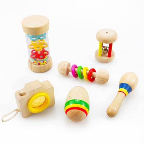 Baby Geschenk Junge Mädchen 1 Jahr: Montessori Holz Sensorik Baby Spielzeug ab 1 2 Jahre Musikinstrumente Rassel Kinderspielzeug Kleinkind für 3-6-9-18 Monate Geburtstagsgeschenk 1 2 Jahre Kinder