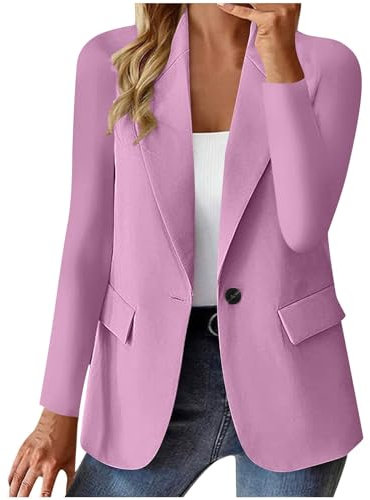 PODOLIXIA Blazer, giacca da donna elegante, sportiva, business, casual, da donna, primavera, estate, da lavoro, da ufficio, tinta unita, con bottoni a maniche lunghe, cappotto corto da donna, Lilla, S
