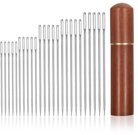 Ouligay 25 Stück Nadeln mit Großem öhr Nähnadeln Sticknadeln Edelstahl Nähnadeln mit Birnbaum-Nadelkasten, Nähen Nadeln Große Stopfnadeln Handnähnadel Große 6cm 5,5cm 5,2cm 4,5cm 4,2cm