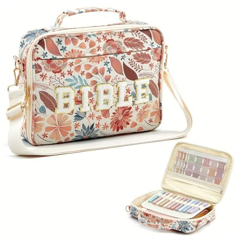 Hixingo Bibel Buchhülle Reißverschluss, Buchhülle Schutzhülle für Bücher aus Leder Buchschutz für Taschenbücher, Buchliebhaber, Lehrer, Freunde (31 * 5 * 23cm,Rote Blumen)