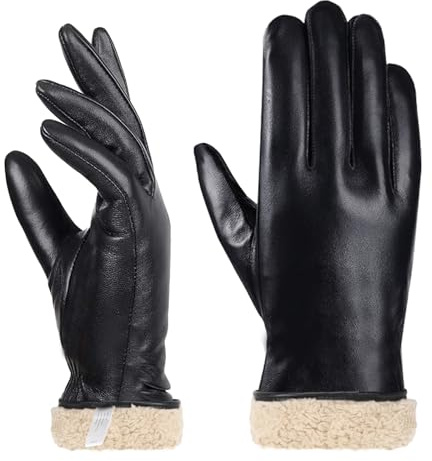 AOOSA Women's Leather Gloves, Soft Fleece Lined, Winter Thermal, Touch Screen Compatible, Ladies Genuine Sheepskin Gloves for Daily Warmth, Driving, Outdoor Sports, Cycling(S)