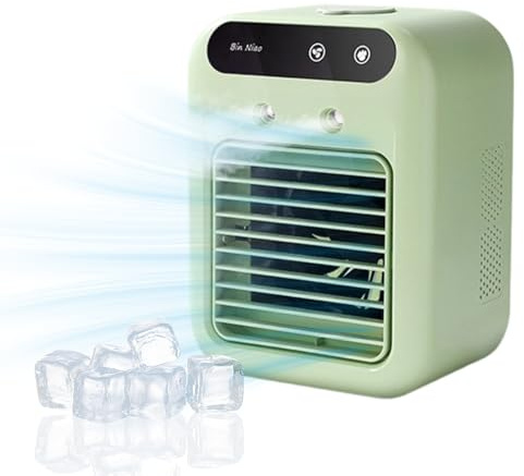 Portable Air Conditioner Cooling, 2025 Upgraded 3 in 1 Small Mini Air Cooler Conditioner Unit with 2 Wind Speeds, 500ML Personal Mobile Desk Air Cooler Conditioner Fan for Home & Office Student,Green