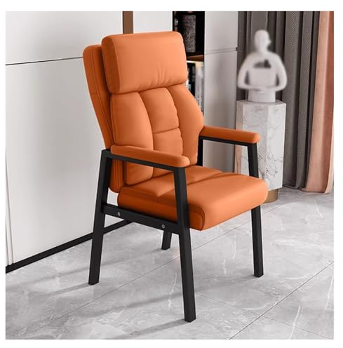 Mid-Century Moderner Leder-Gästesessel – Hochlehner Loungesessel mit gepolsterten Armlehnen, Einzel-Sofasessel für Wohnzimmer, Lesen & Freizeit, stabiler Metallrahmen (Orange)