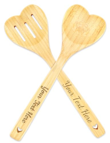 Kochlöffel Personalisiert,Personalisiertes Bambuslöffel-Set, anpassbarer Text,30 cm,Bambus-Rühr,Back-und Kochutensilien,personalisiertes Geschenk mit individuellem Text (Herz)
