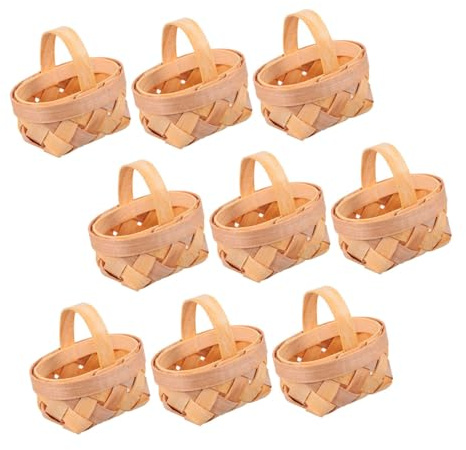 FUNNETOYU Mini Cestas de Madera 9 Piezas, Khaki, para Dulces y Galletas | Hechas a Mano, Formato Pequeño, Uso en Ocio y Fiestas, 9 Unidades, Fáciles de Llevar