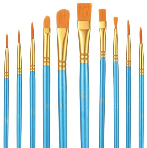 Mabor 10Pcs Paint Brushes for Cake Decorating, Kids Crafts Blue Nylon Bristles with Wood Handle for Edible Color, Detailing Art