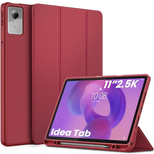 EasyAcc Funda Compatible con Lenovo Idea Tab 11 Pulgadas Tablet 2025 | Soporte para lápiz TB-336ZU TB-336FU, Ultrafina, con Función Atril, Piel Sintética, Rojo Vino