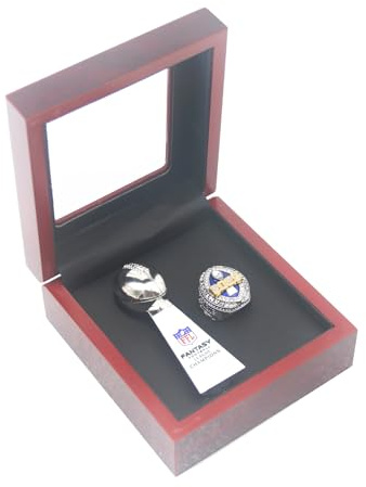 XiaKoMan Fantasy Football League Trophäe aus Metall und 2025 FFL Champion Ring mit Holzbox, Finale Award Trophäe für Sieger, Meisterschaft, Geschenke für Herren, Damen, Mädchen, Jungen (Silber, 13)