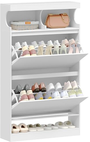 Hzuaneri Schuhschrank, Offenes Fach, 16-20 Paar, 2 Klappen (60B cm) | Schuhaufbewahrung, Holz Schuhkipper, Schuhregal, Trennwand Verstellbar, Große Kapazität für Flur, Garderobe, Weiß, SR63203X