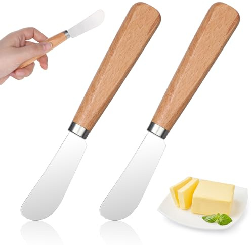 Cobee 2Pcs Butter Knife, Butter Knives Set, Butters Knife Spreader Cheese Knives with Wooden Handles, Cheeses Slicer for Cream Cheese Jam Toast Sandwich Pastry Spreading