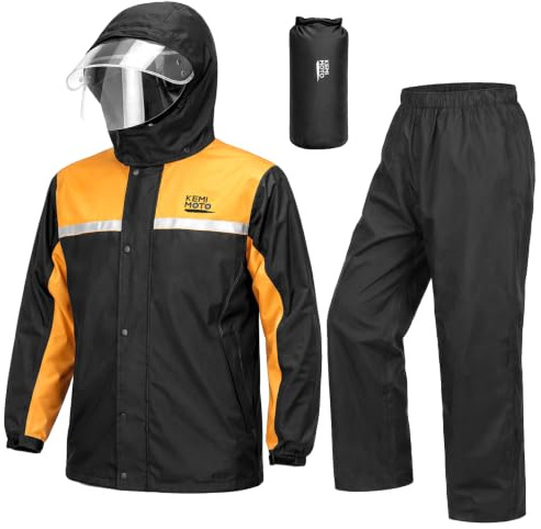 KEMIMOTO Regenanzug für Herren, Wasserdichter Regenmantel, Atmungsaktiv Regenbekleidung Regenjacke für Camping, Wandern, Reisen, Radfahren