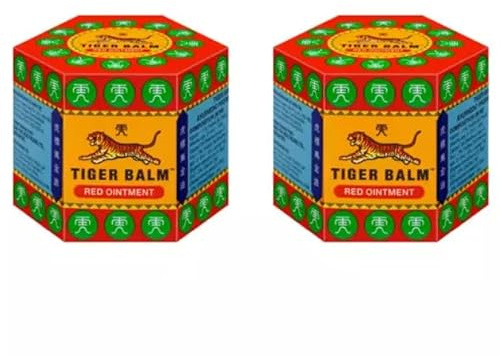 Baume du Tigre Rouge Pommade 21 g - Baume ayurvédique douleurs & muscles au camphre & menthol | Entorses avec Kajal Sticker (2 rouges)