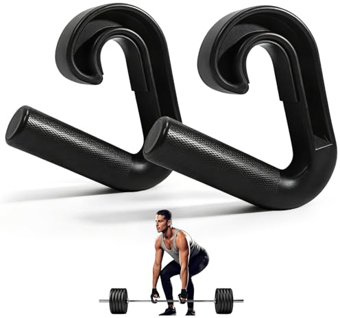 Behogan Poignées de Musculation Double D (2 pièces), poignées de Traction à Crochet à 90°, Fixations pour Barres de Traction, Accessoires pour tirage Horizontal à Domicile, Salle de Sport