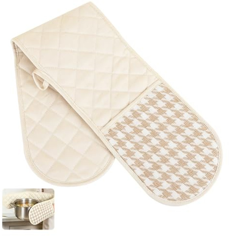 Oven Gloves Heat Resistant Anti-Slip Oven Gloves Double, Premium Extra Long Double Ovens Glove for Kitchen Cooking, Dessert Making, BBQ (Creamy White)