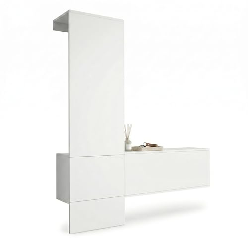 InnoFurn Garderoben-Set Nivo, Minimalistische Flurgarderobe mit Push-to-Open, Made in Germany Eingangsmöbel, Weiß matt (52 x 193 x 35 cm)