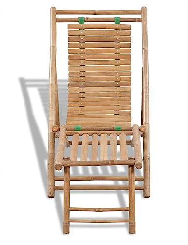 KGHFDVB Bambus Liegestuhl mit Fußteil, Verstellbarer Gartenliegestuhl in 4 Positionen, klappbarer Liegestuhl für Terrasse und Garten, ergonomisch geformt für hohen Komfort