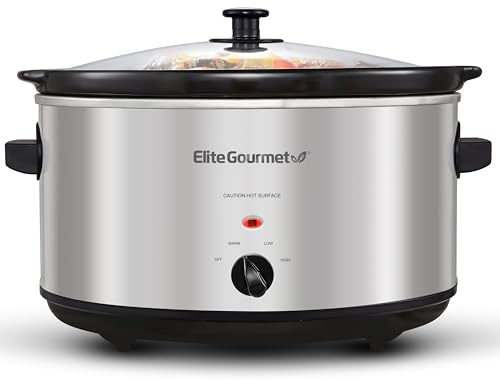 Elite Gourmet Stainless Steel Slow Cooker, Dishwasher-Safe with Tempered Glass Lid, Cool-Touch Handles, Removable Stoneware Pot, 8.5 Quart,MST-900V