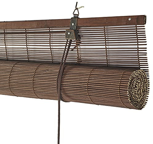 Estores enrollables de Bambú Natural para Interior Estor de cañas de bambú para Puertas y Ventanas STORESDECO Color Marrón Oscuro 150x175 cm
