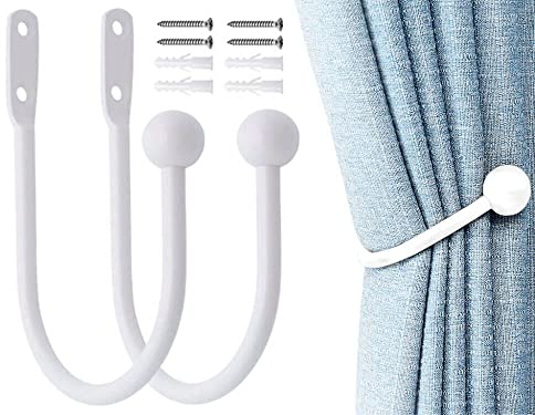 Hitopin 2 Stück Metall Vorhänge Raffbügel, Metall Schwarz Raffhalter, Gardinenhalter, U-Form Vorhanghalter,Vorhang Raffhalter, Verwendet für Dekoration Vorhänge, Schlafzimmer, Küche (Weiß)
