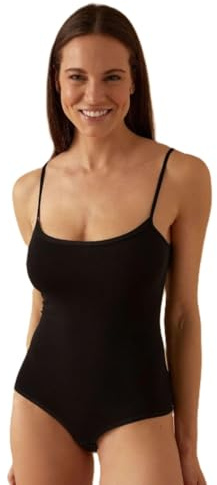 JADEA Body Femme 4155 - Bretelles fines, coton élastique 95%, décolleté semi-large - Sous-veste confortable et polyvalent, Noir , S
