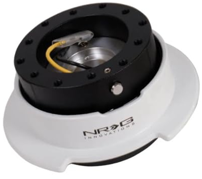 NRG Innovations NRG-SRK-250BK-WT Gen 2.5 Race Steering Wheel Quick Release Kit Adapter (Black Body Color) / White Ring W/Finger Grooves, 6x70 and 6x74mm Bolt Patterns
