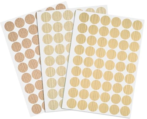 Schraubenlochaufkleber selbstklebend 162 Stück 3 Blatt, 21 mm mit Holzstruktur, hässliche Schraubenloch-Abdeckungsaufkleber für Schraubkappen, Abdeckung, Holz, Kleiderschrank, Möbel(Eiche-hell)