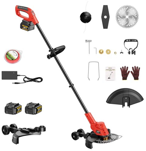 Conentool 24V Cordless Strimmer Cordless Grass Trimmer with Battery*2, 1000W Garden Strimmer Cordless for Lawn Edger Pruning Weed