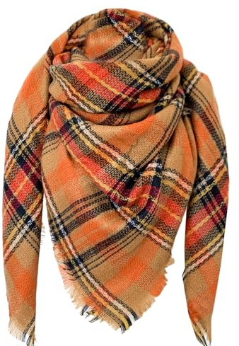 DELEY Retro Damen Tartan Schal weicher karierter karierter Schal Wickelschal Decke Schals Orange