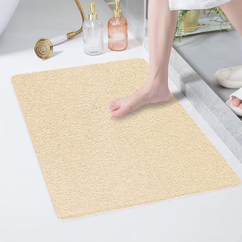 Tappetino da doccia antiscivolo, 60 x 80 cm, morbido tappetino da bagno di sicurezza con fori di scarico, in PVC Luffa massaggiante, per ambienti bagnati, ad asciugatura rapida (beige)
