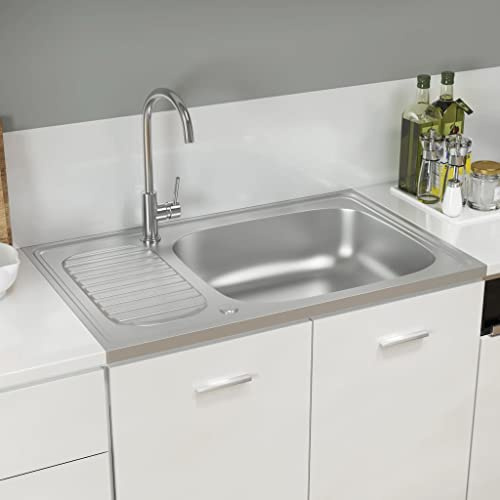 AUVYI Spüle mit Abtropffläche Set Edelstahl Küchenarbeitsplatte Ausgussbecken Spülbecken Kitchen Sink Waschbecken Küchenspülen Arbeitsplatte Küche Silbern 800x500x155 mm