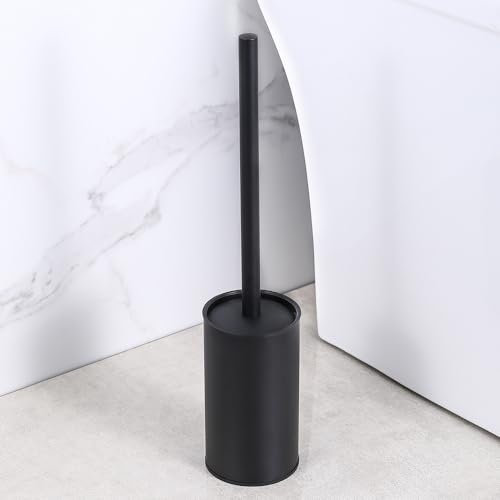 Stainless Steel Toilet Brush and Holder, floor standing, long handle,Heavy Duty Cleaner for Bathroom, Black