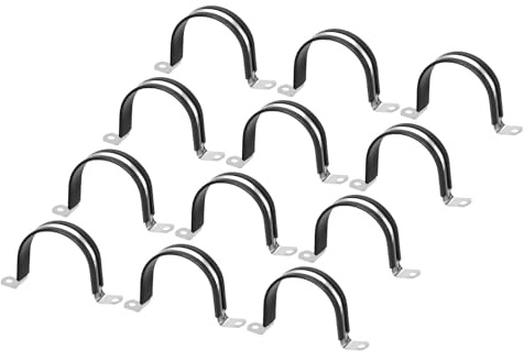 Unifizz 12Pcs 60mm(2-3/8) Cable Clamp, Rubber Cushioned Insulated Clamp 304 Stainless Steel U Shape Bracket Metal Hose Clamp Tube Holder for Pipe Wire Tube