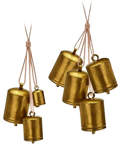 SWTHM Metall-Weihnachtsglocke, Kuhglocke, 2 Sets rustikale Weihnachtsglocke zum Aufhängen, Vintage-Windspiele für Weihnachten, Zuhause, Garten, Dekoration